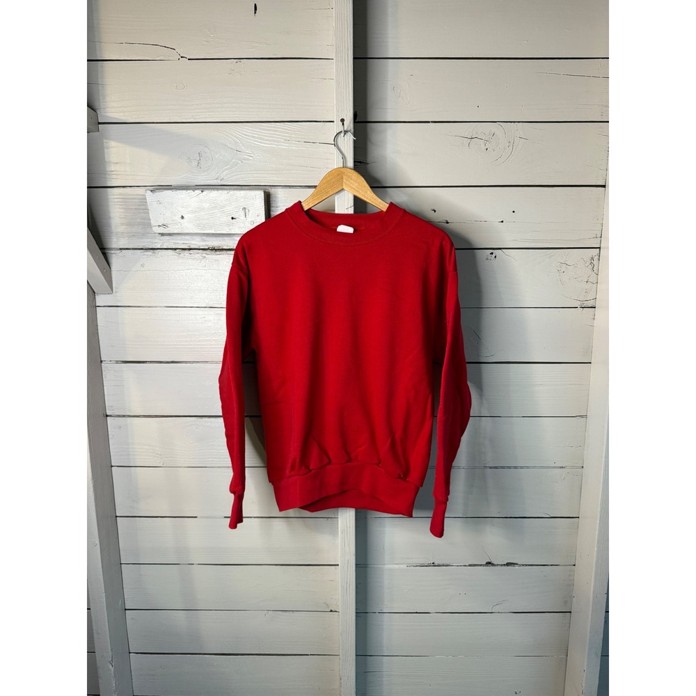 Vintage Style Red Crewneck Sweatshirt Blank Fleece Pullover Large Made in USA